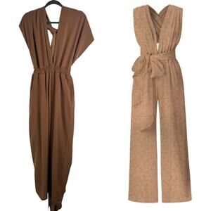 DiarraBlu Umy Jumpsuit‎ Wrap Camel Brown Convertible Open Back XS/S Flawed